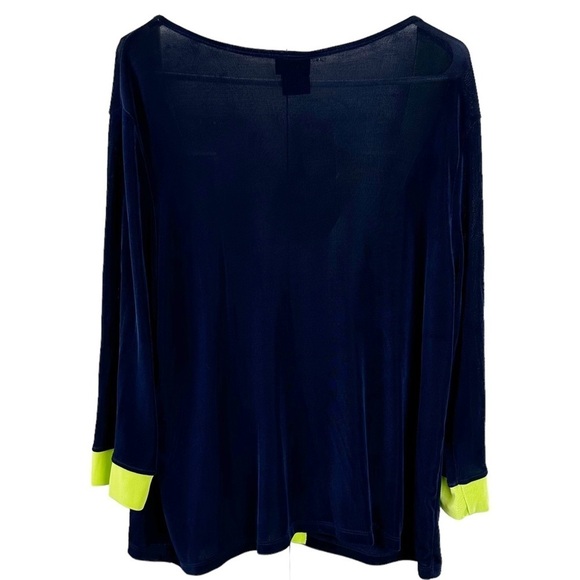 CitiKnits Petite Navy and Neon Green 3/4 Sleeve Jacket - Picture 2 of 13